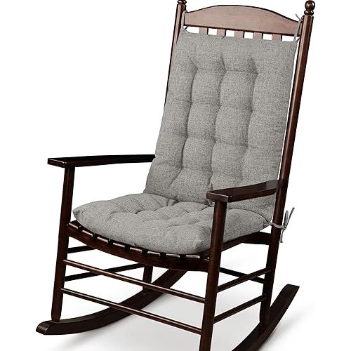 ELFJOY Rocking Chair Cushion Large Rocking Chair Pads with Ties Premium Linen High Back and Seat Cushion 2 Piece Set Linen Grey