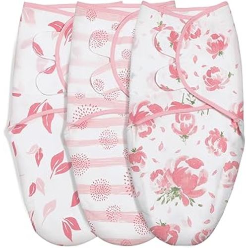 GLLQUEN BABY Girl Swaddles 0-3 Months - 3 Pack Baby Swaddles Sack for Newborn, Infant Sleep Sack, Easy Swaddling Wrap, A Pink Floral, Nursery Swaddle Blankets Essentials