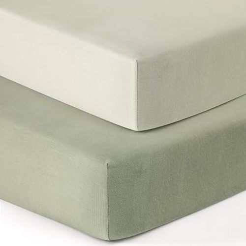 GRSSDER Jersey Crib Sheets for Boys and Girls, Stretchy Ultra Soft Crib Fitted Sheets Set 2 Pack, Universal Fit All Standard Crib Mattress Pads Safe and Snug, Pale Sage/Sage