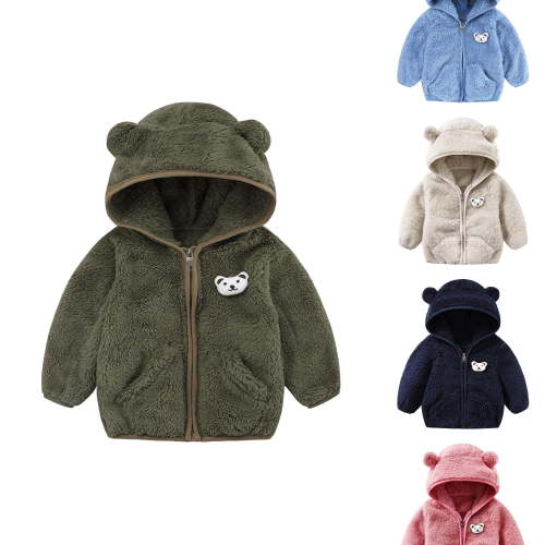 RTKFRFLM Baby Bear Hoodie Long Sleeve Zip-up Winter Warm Jacket with Pockets Army Green 0-6 Months