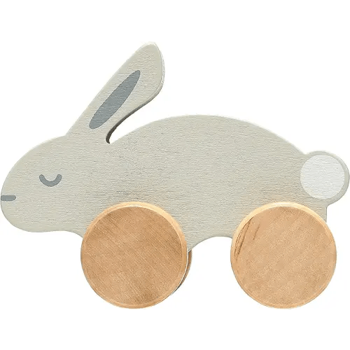 Pearhead Montessori Wooden Bunny Push-Pull Toy for Toddlers – Baby, Stocking Stuffers for Toddlers, Gray Rolling Rabbit Encourages Motor Skills & Imaginative Play