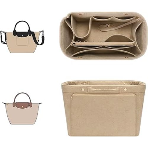 Felt Purse Organizer Insert Fit for Longchamp Longchamp Le Pliage Original Tote Long or short Handle Medium and Long Handle Large, Energy Large Tote & Crossbody Bag Multiple Pockets(Beige,28)