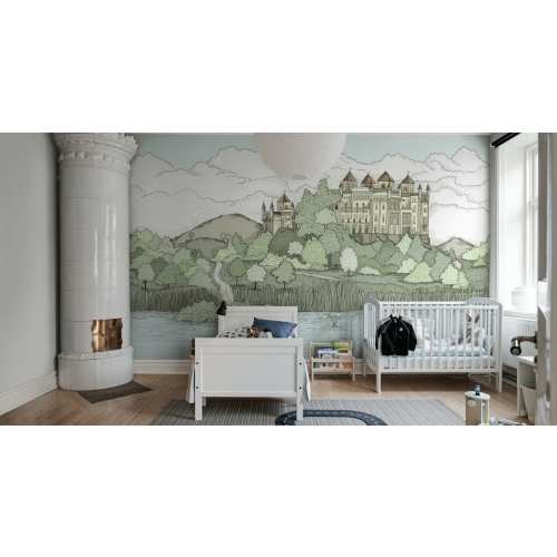 Castle By The Lake, Soft Green - Wall Mural - Rebel Walls