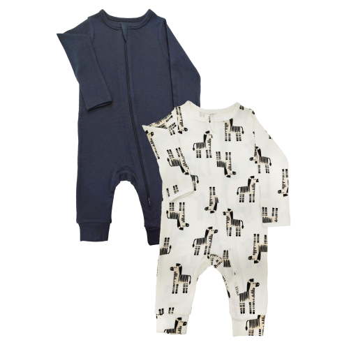 Wonder So Soft Modal by Wonder Nation Gender Neutral Two-Way Zipper Footless Coverall Pajamas, 2-Pack, Sizes Preemie6/9 Months