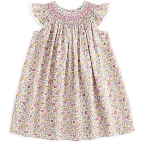 Simplee kids Baby Girl Smocked Dress Summer Casual Short Sleeve Dresses Floral Print Sundress Princess Dress for Toddlers