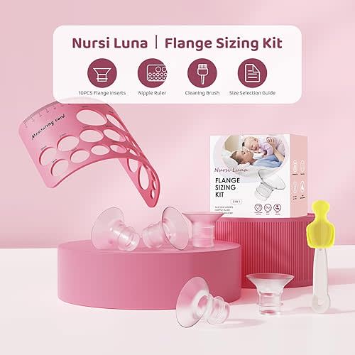 Flange Sizing Kit 3 in 1 Ultimate with 10PCS Flange Inserts 13/15/17/19/21mm, Nipple Ruler, Cleaning Brush, Silicone Flange Insert Kit for 24mm Most Pumps, Pumping Breastfeeding Essentials
