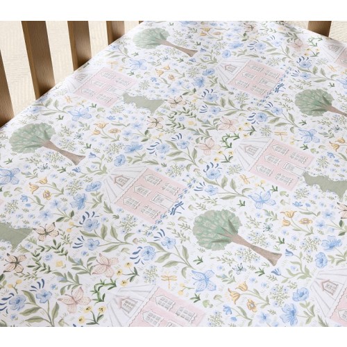 Dollhouse Organic Cotton Crib Fitted Sheet