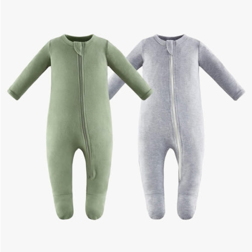 Owlivia Organic Cotton Baby Pajamas, Boys Girls Zip Front Sleep 'N Play Pjs, Footed Sleeper, Long Sleeve