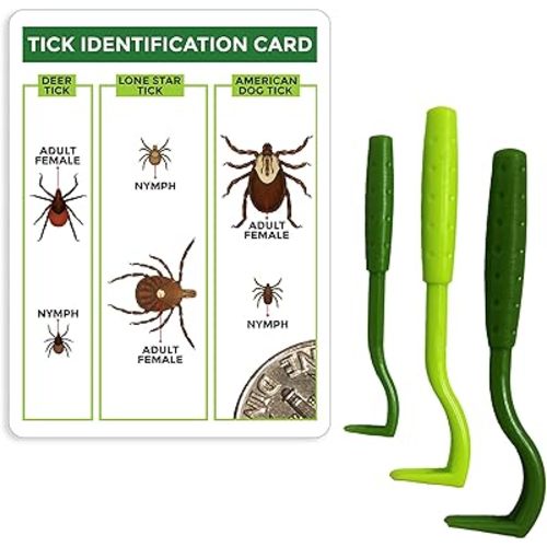 TickCheck Tick Remover Value 3 Pack - Tick Remover Tools + Tick Identification Card - for Humans, Dogs & Cats (1 Set)