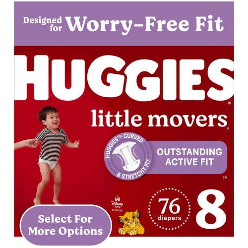 Huggies Little Movers Baby Diapers, Size 8 (46+ lbs), 76 Count (Select for More)