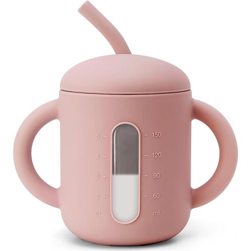 SAMiGO Silicone Sippy Cup, Baby Straw Cup for 6 12 18 Months, Sippy Cup with Straw for Toddlers 1-3 Years, Baby Water Cup for Drinking and Training, 6 oz
