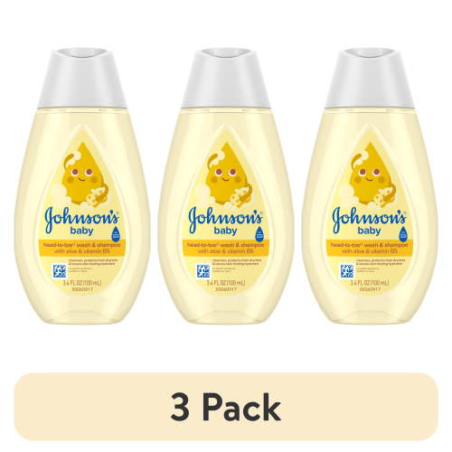(3 pack) Johnson's Baby Head-To-Toe 2-in-1 Baby Wash & Shampoo, 3.4 fl. oz