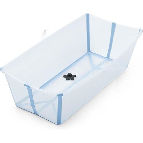 Stokke Flexi Bath X-Large Baby Bathtub, Ocean Blue - 31.5 x 15.7 x 9.4 in - Best for Infants & Toddlers - Lightweight, Foldable & Easy to Store - Convenient to Use at Home or Traveling