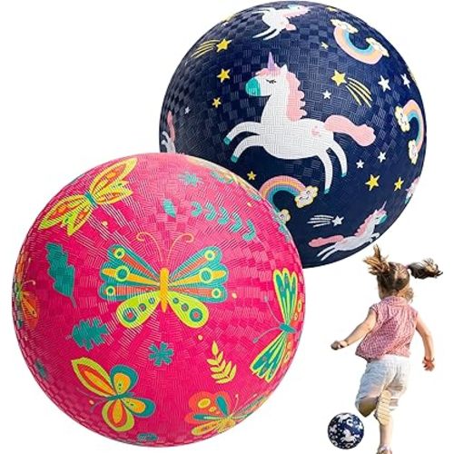 U&C Planet Playground Balls for Toddlers 1-3, 2 Pack 6 inch 8.5 inch Kickball for Kids Outdoor Indoor, Catoon Rubber Balls with Pump, Child Gift for Boys Girls 1-3 3-5 5-10