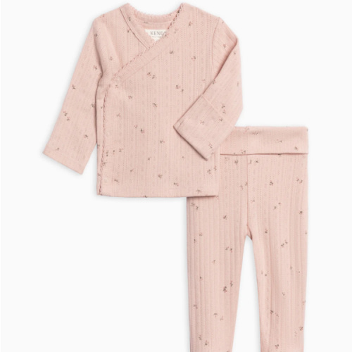2-Piece Lacey Brushed Back Pointelle Kimono Top and Pant Set