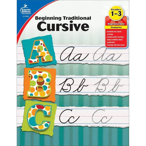 Carson Dellosa Grades 1-3 Beginning Traditional Cursive Handwriting Workbook, Writing Book With Dry Erase Number and Letter Tracing Activities, Classroom or Homeschool Curriculum