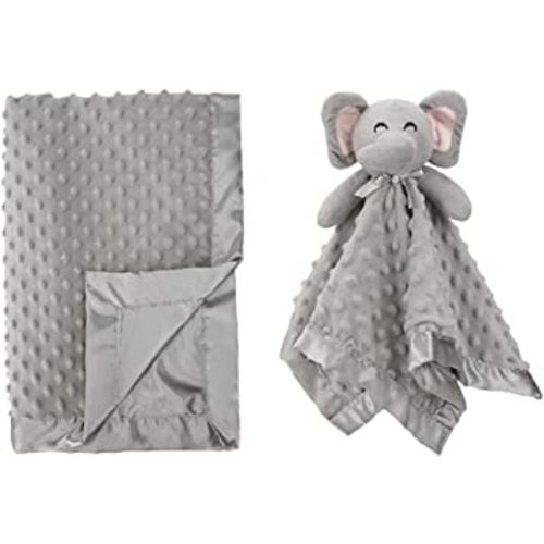 Pro Goleem Grey Elephant Security Blanket and Gray Soft Minky and Satin Baby Blanket