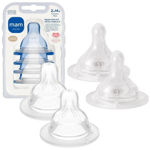 MAM Silicone Baby Bottle Nipple - Medium Flow & Fast Flow - 4pk: Compatible with MAM Bottles, Level 2 & 4