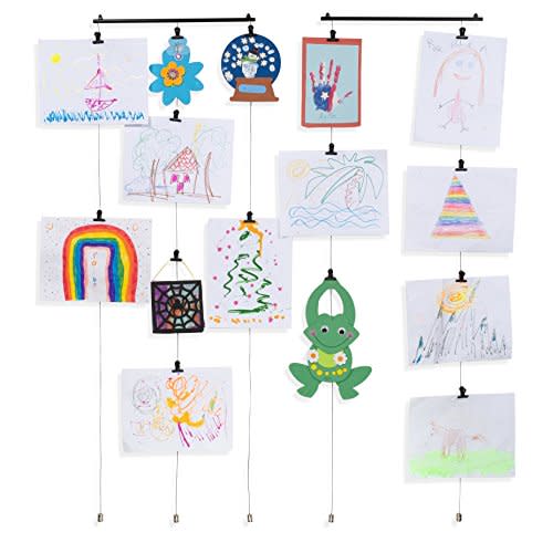 You Have Space Picture Hanging Kit Set of 2 with 48 Magnetic Clips for Pictures, Polaroids, Kids Crafts and Artwork, Metal Black