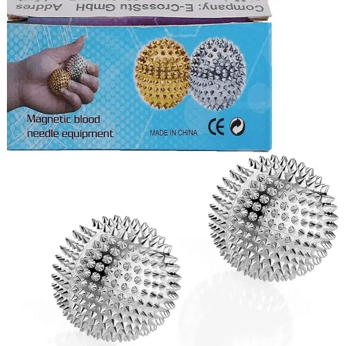 Magnetic Balls, Hand Massage Ball, Spiky Massage Ball Silver Ball 1 Pair, Hand Acupuncture Ball Massage for Adult and Kid, Hand Exercise Squeeze Balls for Pain Pressure and Stress Relief