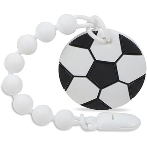 Baby Sports Ball Teething Toys,Food Grade Silicone Teether with One-Piece Pacifier Clip Holder,Shower Gift,Teething Pain Relief for 3 Months+ Boy and Girl,BPA Free,Freezer Safe. (Soccer)