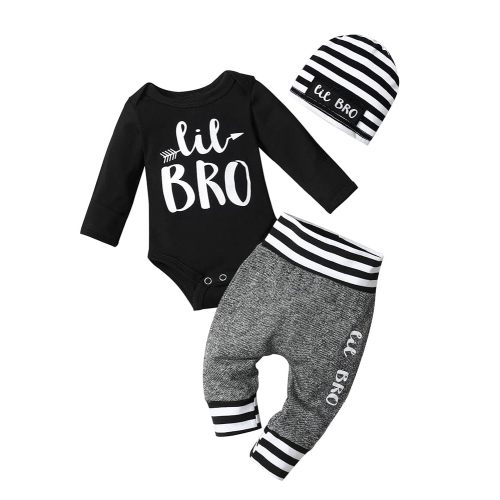 Fommy Newborn Baby Boy Clothes New to The Crew Letter Print Romper+ Pants+Hat 3PCS Outfit