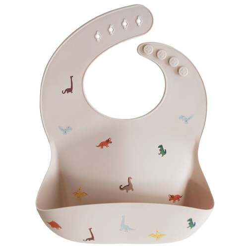 Mushie Dinosaur Print Silicone Baby Bib