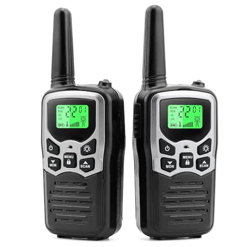 Walkie Talkies,MOICO Long Range Walkie Talkies for Adults Two-Way Radios with 22 Channels FRS VOX Scan LCD Display with LED Flashlight for Field, Survival Biking Hiking Camping 2 Pack (Silver A)