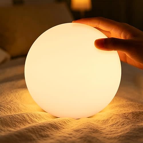 FUYO Portable Kids Night Light, Baby Night Lights for Nursery,Table Touch Lamps for Nightstand, 3-Stage Dimming Rechargeable Lamp with Waterproof(Round Ball)