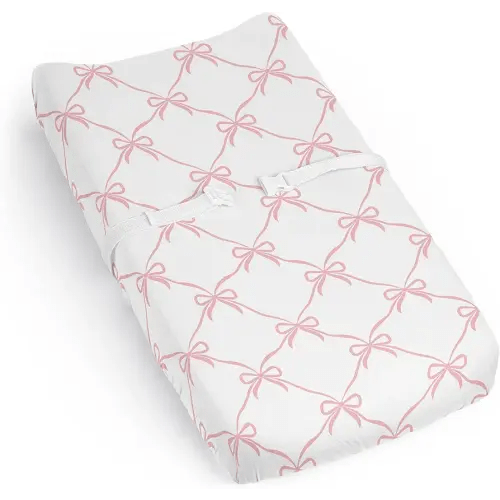 Sweet Jojo Designs Baby Changing Pad Cover Sheet (Pink Bows) for Girls, Infant/Newborn Diaper Table Change Mat Cover (Solid Blush & White Bow for Ballerina, Ballet Dancer, Princess Collection)