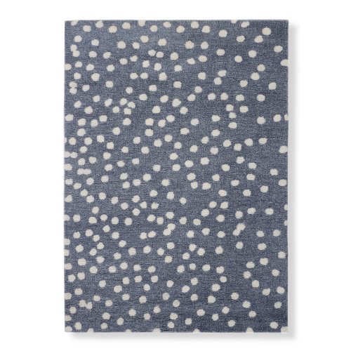 LOOMY Confetti Polka Dots Handmade Tufted Wool/Cotton Denim Blue/White Area Rug - Wayfair Canada