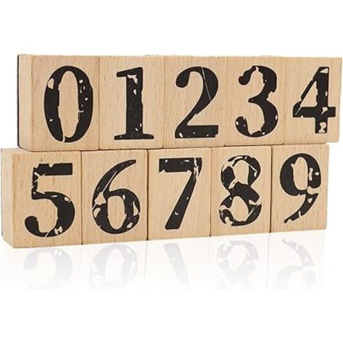 10-Piece Wooden Number Stamps Set, 1 inch Rubber Stamps, Retro Number Stamps 0-9 Seal Series for Crafting, DIY Projects, Card Making, Scrap-booking (Number Stamps)