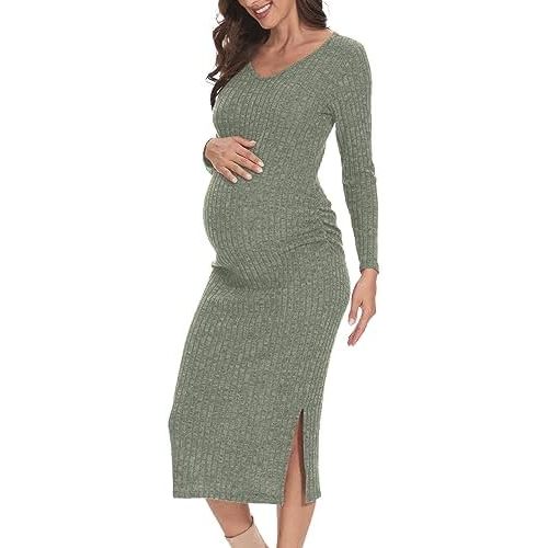 Long Sleeve Maternity Sweater Dress for Fall Winter Baby Shower & Photoshoot - Women's Pregnancy Maternity Dresses