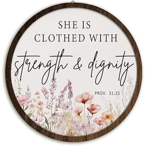 BIWSHA Christian Wildflower Nursery Wooden Wall Art Decor, Religious Bible Verses Scripture Floral Round Wall Hanging Decor for Baby Little Girl Nursery Room Bedroom, 10 Inch Diameter