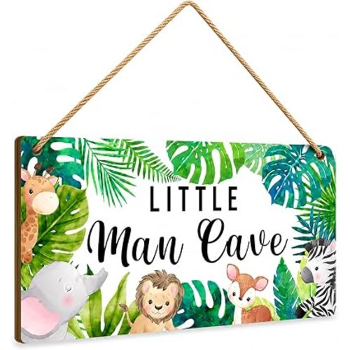 Woodland Nursery Room Decor for Baby Bedroom - Jungle Safari Animal Theme Little Man Cave Sign Wall Decor for Toddler Boy- 6"x12" -A09