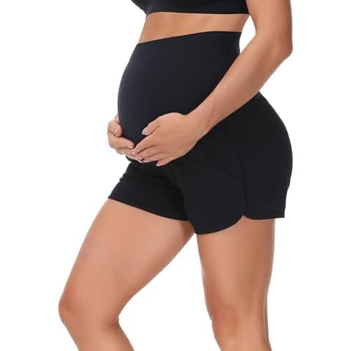 HOFISH Women's Maternity Shorts Over The Belly Casual Pregnancy Workout Sleep Shorts with Pocket