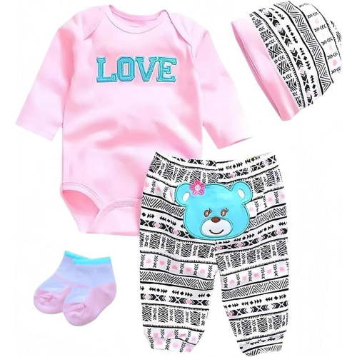 Baby Doll Outfits Accessories 4 Piece Set for 17"- 22" Reborn Baby Dolls Girl Clothes Pink Matching Clothing