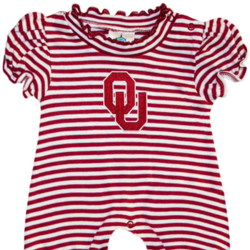 Oklahoma Sooners CRIMSON Baby Stripe Puff Sleeve Romper - 35010032