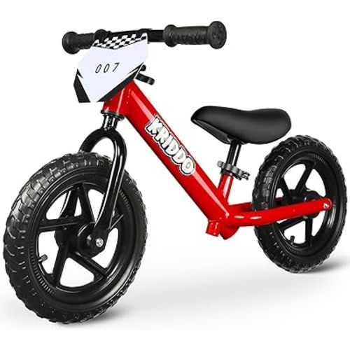 KRIDDO Toddler Balance Bike 2 Year Old, Age 18 Months to 5 Years Old, 12 Inch Push Bicycle with Customize Plate (3 Sets of Stickers Included), Steady Balancing, Gift Bike for 2-3 Boys Girls, Red