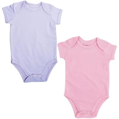 0-3 Month - Pink & Purple Bear Baby Cotton Infant Bodysuits Short Sleeve