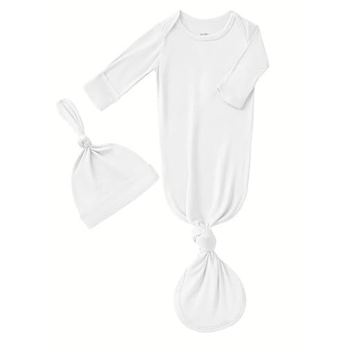 Bow Dream Rayon Bamboo Newborn Baby Boys Knotted Gown Sleeper Solid Color Jumpsuit with Matching Bonnet