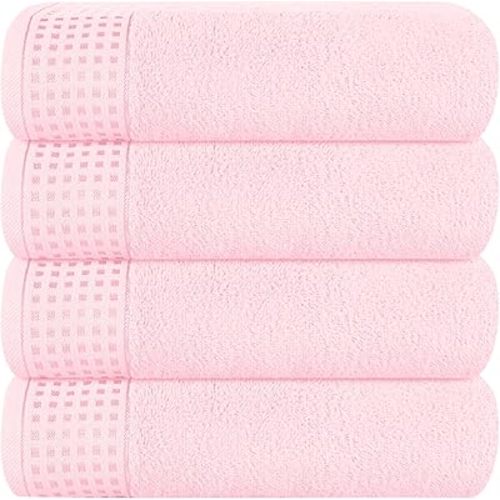 GLAMBURG Ultra Soft 4 Pack Oversized Bath Towel Set 27x54 inches, 100% Cotton Bath Towels, Highly Absorbant Compact Quickdry & Lightweight Towel, Ideal for Gym Travel Camp Pool - Pink