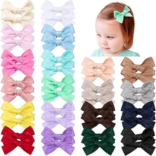 Oaoleer Baby Hair Clips, 40PCS Satin Hair Bows for Girls Toddler Babies Kids Baby, Non Slip Tiny Hair Accessories for Infants Toddlers Kids Children Little Girls (Hair Bows-Satin)