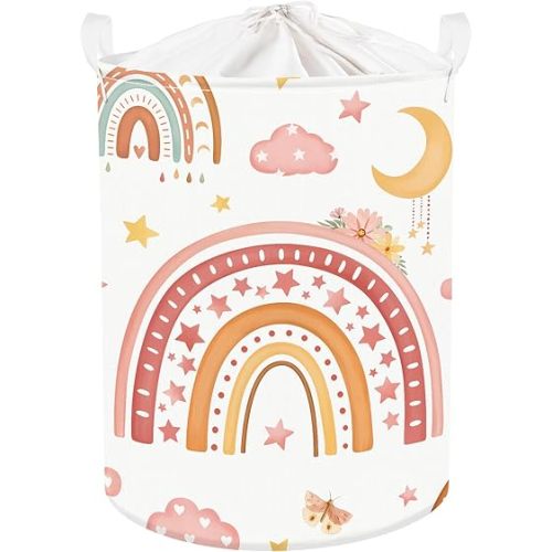 Clastyle Rainbow Baby Laundry Hamper Cloud Kid Storage Basket Women Girl Gift Toy Box Collapsible Clothes Organizer Nursery Bin for Bedroom,Moon,36 * 45 cm