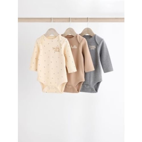 Buy Neutral Hamish Long Sleeve Baby Bodysuits 3 Pack from Next USA