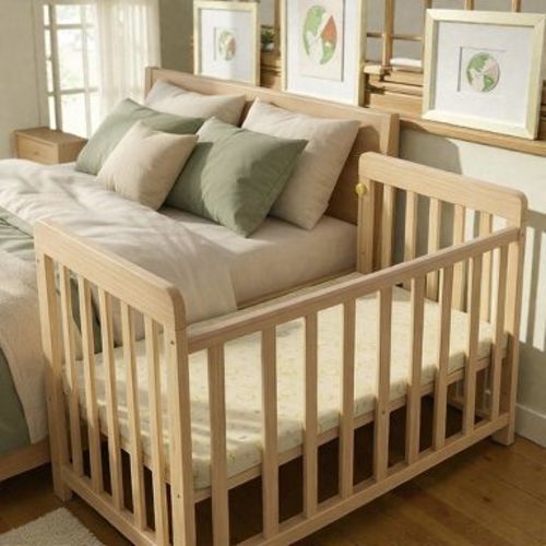 Mshliw Baby Bedside Bassinet Sleeper, Solid Pine Wood Portable Mini Crib with Mattress, 3 Height Adjustable Space-Saving Baby Bed