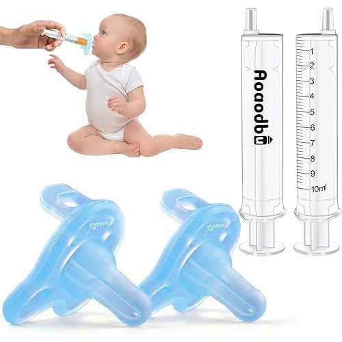 Baby Medicine Dispenser, Baby Medicine Syringe, 0 Months and up Baby Pacifiers, 100% Silicone Pacifiers, BPA-Free (Blue, Model 2)