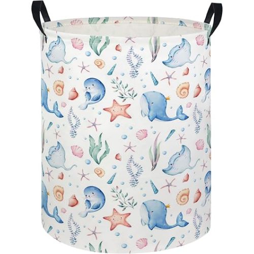 Baby Laundry Hamper kids laundry Basket Waterproof Laundry Bag for Bedroom Clothes Organizer Room Décor(Blue Ocean)