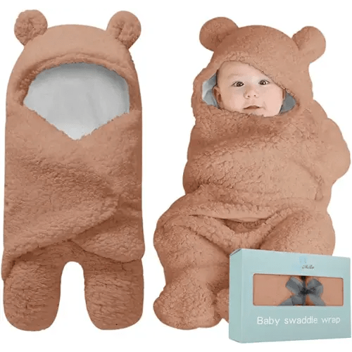 BlueMello Baby Swaddle Blanket | Ultra-Soft Plush Essential for Infants 0-6 Months | Receiving Swaddling Wrap Brown | Ideal Newborn Registry and Toddler Boy Accessories | Perfect Baby Girl Shower Gift