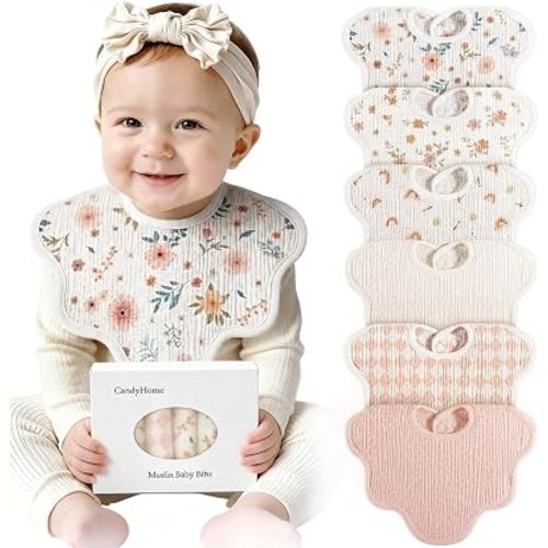 Muslin Bibs for Baby Girl Boy, 6 Pack Cotton Baby Bibs for Newborn Toddler